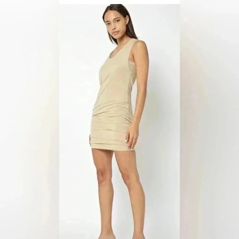 New $328 JOHN ELLIOTT Sand Tan Tencel Sleeveless Twist Muscle Mini Dress US 4 1